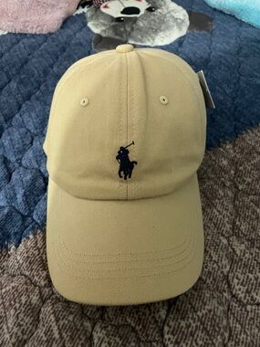 Ralph Lauren Tan Baseball Cap with Navy Polo Logo